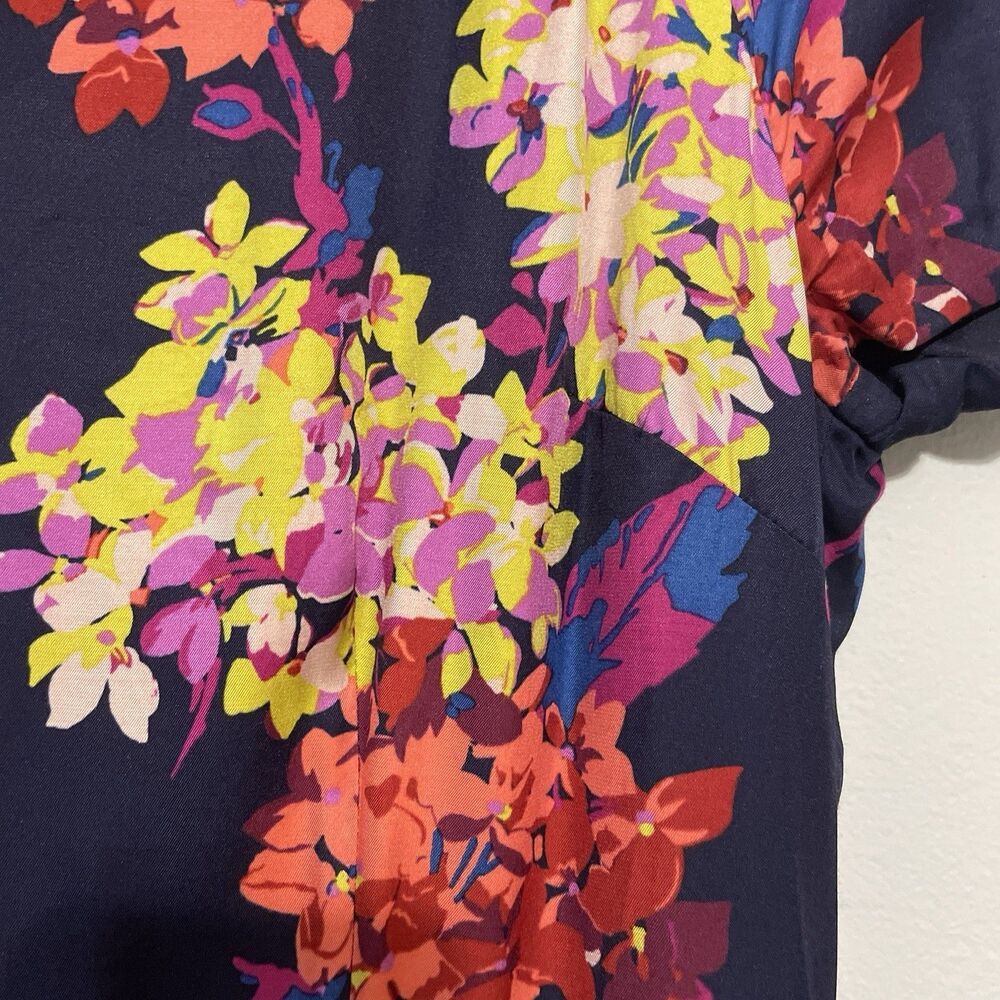 Boden Silk Blend Sheath Dress 6R Navy Blue Floral Collared Pleats Classy Preppy - Picture 5 of 15